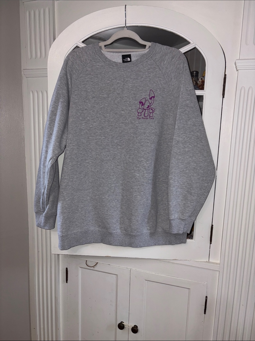 The North Face Grey Crewneck Sweatshirt with Purple Chest Logo Xxl Fits XL